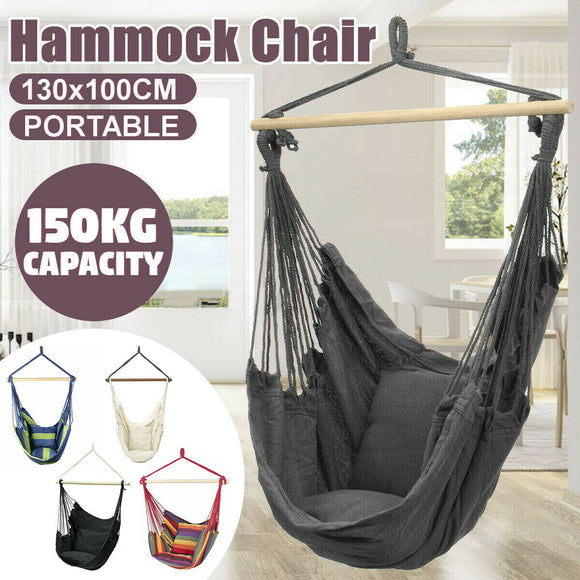 Portable Hanging Hammock Chair Swing Garden Outdoor Camping Soft Cushions