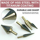 5PCS HSS Step Steel Cone Drill Hole Cutter Titanium Bits Set Kit + Aluminum Case