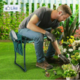 GARDEN KNEELER PADDED PAD SEAT STOOL 2 in1 GARDENING WORK 6 TOOLS + 2 POUCHES