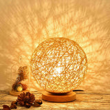 15/20cm Wooden Rattan LED Table Desk Bedside Night Light Lamp Home Room Decor