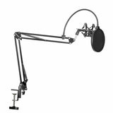 Microphone Suspension Boom Scissor Arm Stand with Pop Filter Shock Mount