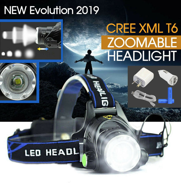 00000LM Rechargeable Headlight Zoomable LED Headlamp CREE XML T6 Head Torch