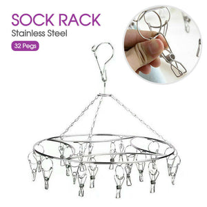 32Pegs Stainless Steel Laundry Sock Underwear Clothes Dryer Rack Hanger