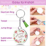 200pcs Keyring Clear Acrylic Circle Discs Keychain Blank Tassel Pendants DIY Kit