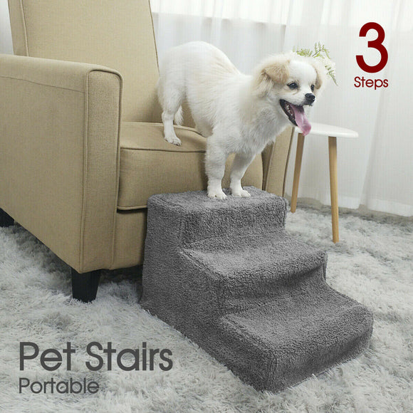 Pet Stairs 3 Steps Portable Cat Dog Ladder w/ Cover Step Ramp Climb For Pup Play