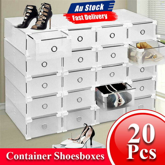 Stackable Foldable Clear Shoe Storage Cases Drawer Boxes Wardrobe 20pcs