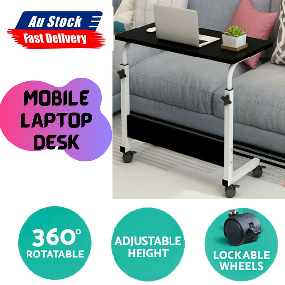 Black Mobile Laptop Desk Computer Stand Adjustable Bed Bedside Portable Office