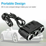 3 Way 12V Multi Socket Car Splitter Dual USB Charger Adapter