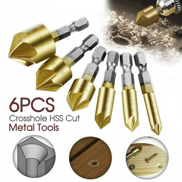 6pcs Countersink Drill Bit Crosshole Cutting Tool Drill Bits Metal Drilling