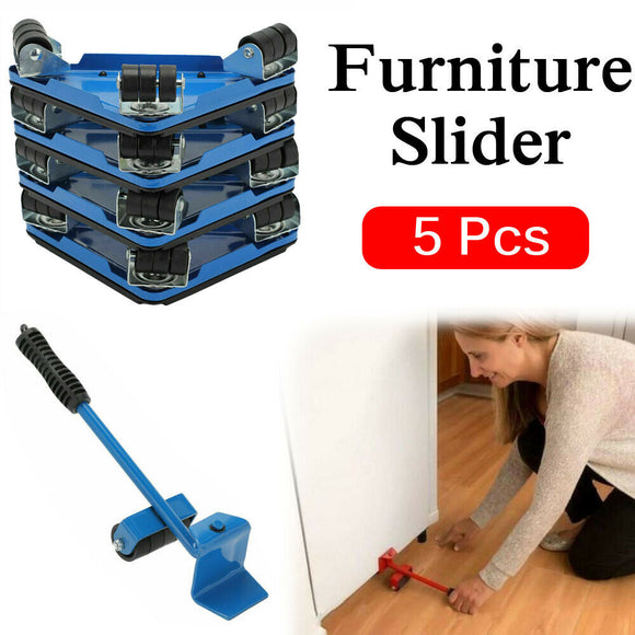 5pcs Furniture Slider Lifter Moves Wheels Mover Kit Home Moving Lifting System