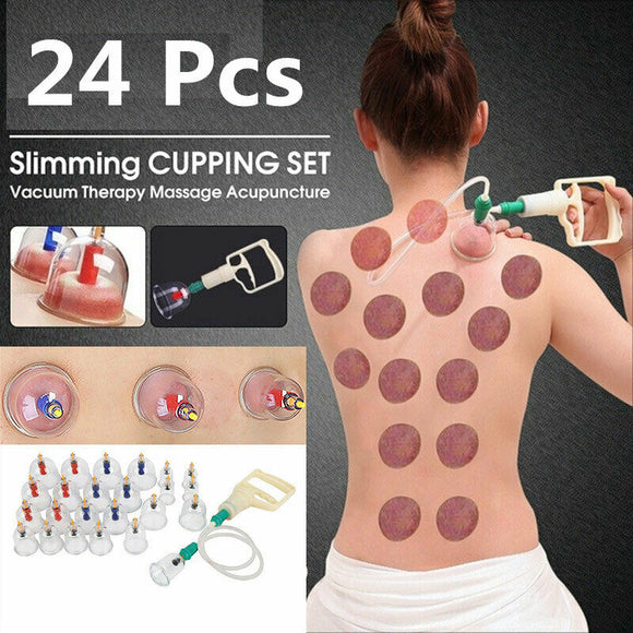 Pain Relief 24 Cups Vacuum Cupping Set Massage Kit Acupuncture Suction Massager