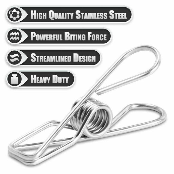 Stainless Steel Clothes Pegs 10X Hanging Clips Pins Laundry Windproof Clamp