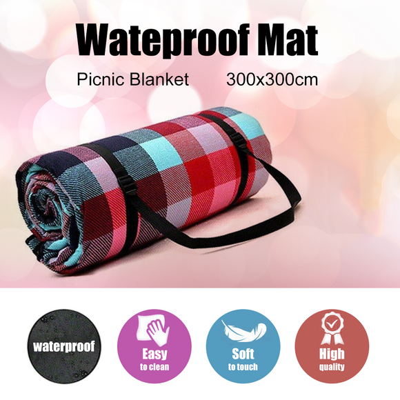 3m*3m Extra Large Picnic Blanket Mat Cashmere Waterproof Rug Outdoor Camping