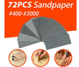 72PCS Sandpaper Mixed Wet And Dry Waterproof 400-3000 Grit Sheets Assorted Wood