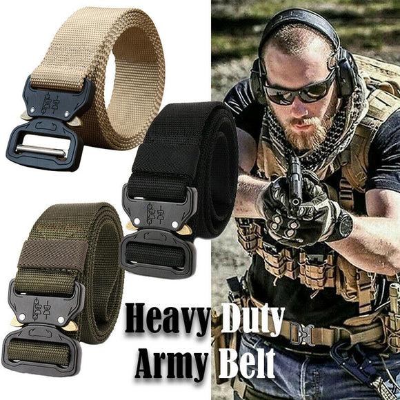 Mens Canvas Outdoor Tactical Belt Heavy Duty Army Waist Web Strap Waistband