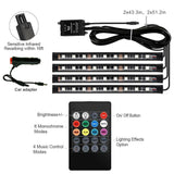 4X 12V 9LED RGB Car Interior LED Strip Lights Wireless Remote Control Music