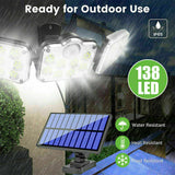 Outdoor Security Flood Lamp 3 Head 138 LED Solar Motion Sensor Light Garden Wall