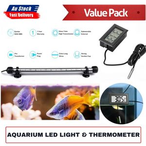 Set of 18CM Aquarium LED Aqua Fish Tank Light Blue White Digital LCD Thermometer