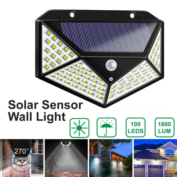 Solar Sensor Wall Light 100 LED Motion Lamp Lights Outdoor Safety Security Home