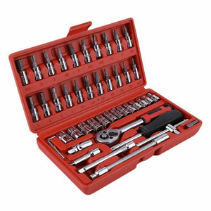 46x Socket Wrench Set CRV 1/4" Drive Metric Flexiable Extension Bar Truck Case