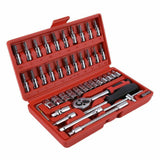 46x Socket Wrench Set CRV 1/4" Drive Metric Flexiable Extension Bar Truck Case