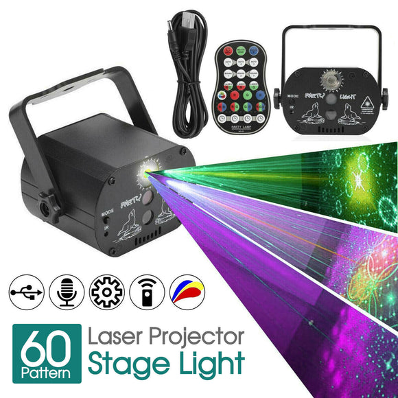 60 Pattern Laser Projector Stage Light LED RGB Party KTV Club DJ Disco Lights