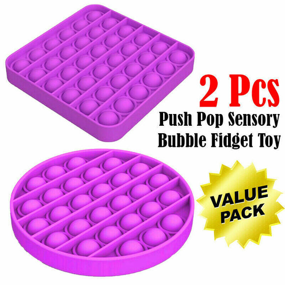 2 pcs New Push Bubble Fidget Sensory Toy Square & Round Purple Color