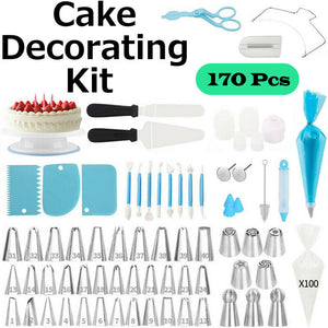 170Pcs Cake Decorating Kit Turntable Rotating Baking Flower Icing Piping Nozzles