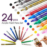 24 Colours Acrylic Paint Pens For Rock Painting Stone Ceramic Glass Rock Markers