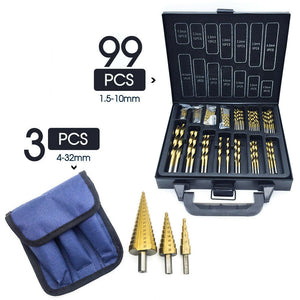 3pcs 4-32mm + Pouch / 99PCS 1.5-10mm Titanium Drill Bit Set Metal HSS