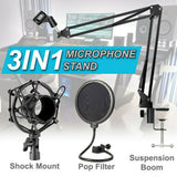 Microphone Suspension Boom Scissor Arm Stand with Pop Filter Shock Mount