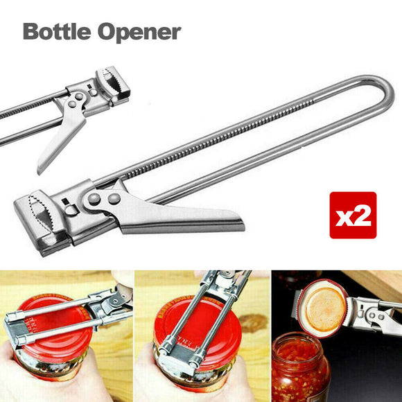 2x Bottle Opener Multifunctional Beer Adjustable Stainless Steel Jar Lid Gripper