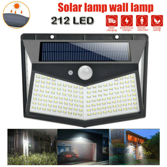 212 LED Solar Powered PIR Motion Sensor Light Garden Outdoor Security Lights