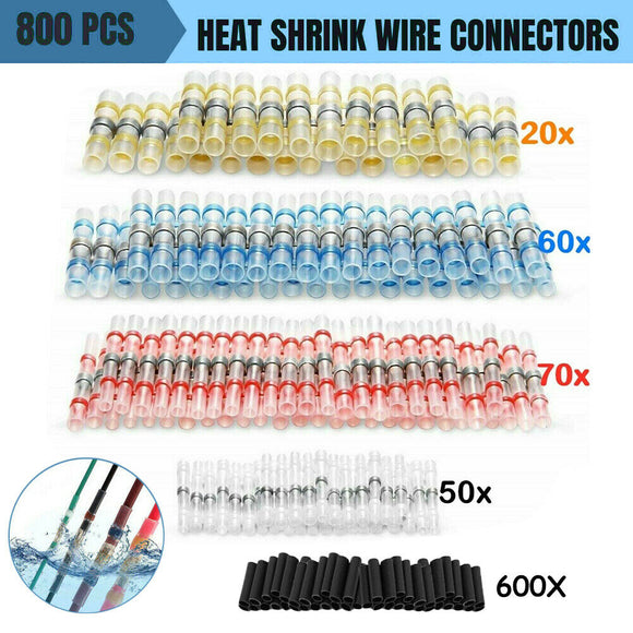 800pcs Solder Seal Sleeve Heat Shrink Butt Wire Connectors Terminals Waterproof