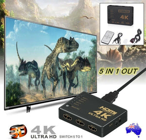 4K Ultra HD HDMI Switch Splitter HDTV Auto 5 Port IN 1 OUT Remote Control 1080P