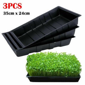 3Pcs Plastic Rectangle Plant Seedling Propagation Seeding Tray Garden Black