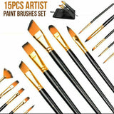 15Pcs Artist Paint Brushes Set Watercolour Acrylic Oil Painting Drawing Brush