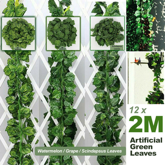 12PC 2M Artificial Ivy Vine Fake Foliage Flower Hanging Leaf Garland Plant Party