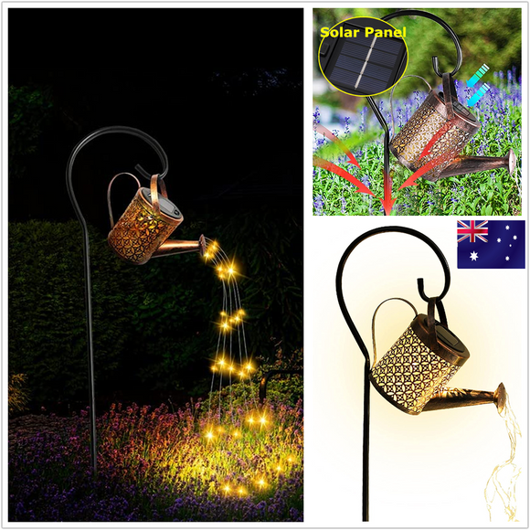 Solar LED Watering Can String Light Shower Outdoor Garden Art Tree Decor Lamp