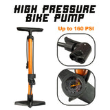 160 PSI High Pressure Air Pump Bicycle Bike Alloy Floor Dual Valve Gauge