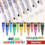 Multicolored 8/12/24 Color Super Squiggles Outline Marker Pen Set Painting Art