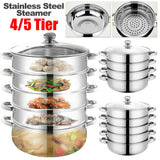 4 /5 Tier Stainless Steel Steamer Meat Vegetable Cooking Steam Pot Kitchen Tool