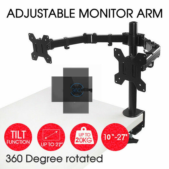 Dual HD LED Screen Desk Mount Monitor Stand 2 Arm Display Bracket LCD TV Holder