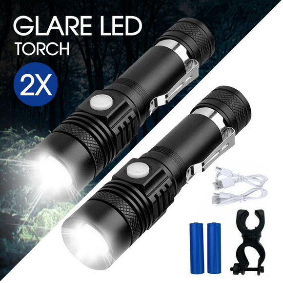 2X 60000lm LED Flashlight Torch For Bike Mount USB Rechargeable CREE T6 XM-L