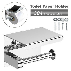 304 Stainless Steel Toilet Roll Holder Paper with Shelf Bathroom Wall Mounted