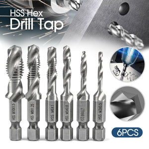 6X HSS Hex Shank Tap Drill Bits Metric Thread Screw Compound Tapping Set Tool