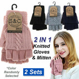 2Pairs 2 In 1 Women Girl Warm Winter Fingerless Gloves Flip Mittens Twist Gloves