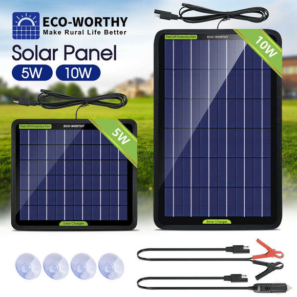 10W 5W Solar Panel Kit 12V Trickle Car Battery Charger Waterproof Boat