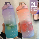 2L Sports Water Bottle Large Capacity Straw Time Motivational Fitness Jugs