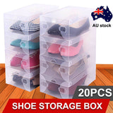 20x Clear Shoe Storage Transparent Box Foldable Stackable Plastic Boxes Organize